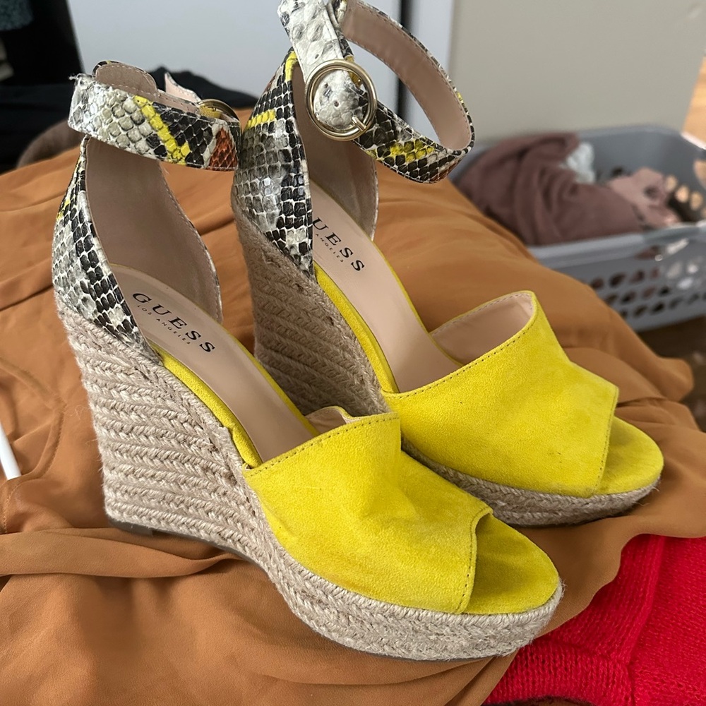 GUESS Yellow Wedge Sandals